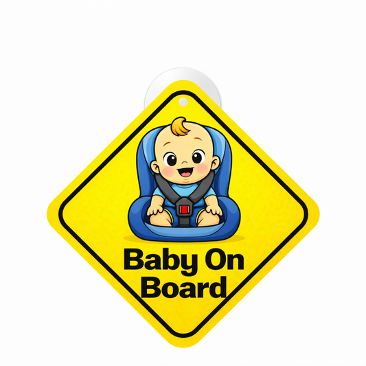 Smeeps Baby On Board Hanging Sign – 20.32 × 20.32 cm (8 × 8 Inch) Cute Baby Car Seat Waterproof Car Hanging Board with Suction Cup | Baby Safety Vehicle Warning Sign