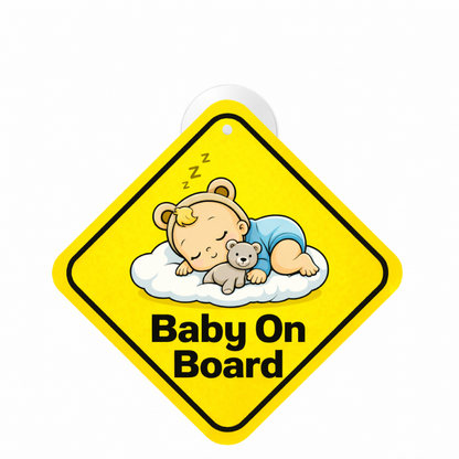 Smeeps Baby On Board Hanging Sign – 20.32 × 20.32 cm (8 × 8 Inch) Sleeping Baby Waterproof Car Hanging Board with Suction Cup | Cute Baby Safety Vehicle Warning Sign