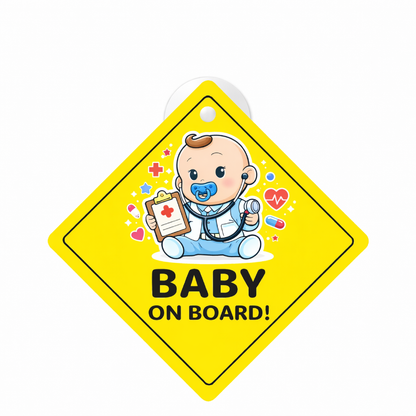 Smeeps Baby Doctor On Board Hanging Sign – 20.32 × 20.32 cm (8 × 8 Inch) Cute Doctor Baby Waterproof Car Hanging Board with Suction Cup | Baby Safety Vehicle Warning Sign
