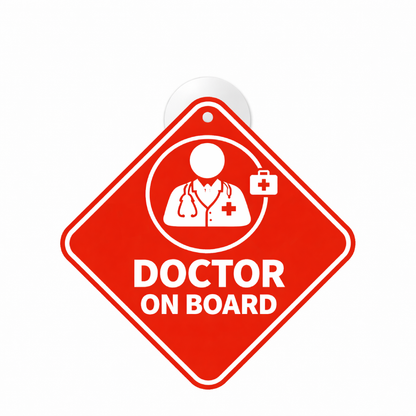 Smeeps Red Doctor On Board Hanging Sign – 20.32 × 20.32 cm (8 × 8 Inch) Waterproof UV Resistant Medical Emergency Car Hanging Board with Suction Cup | Healthcare Professional Vehicle Sign Pack of 1
