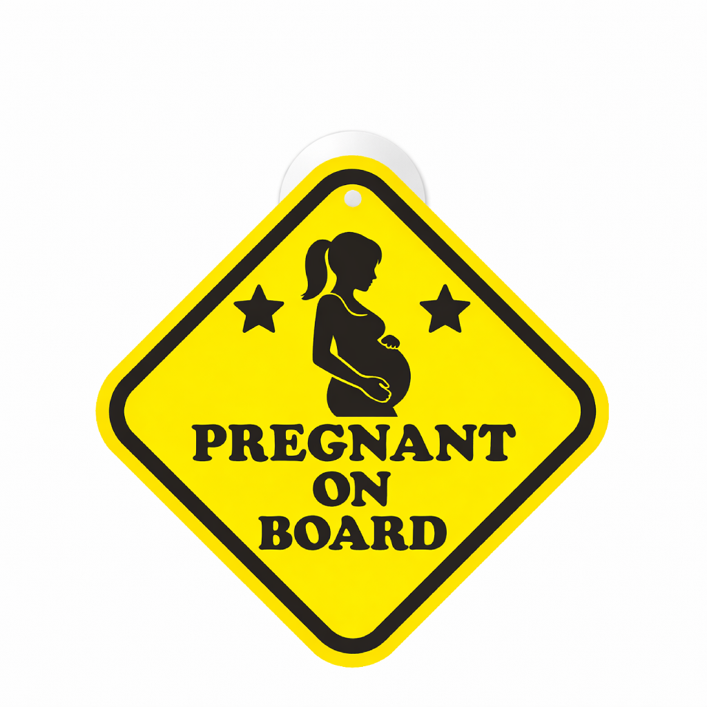 Smeeps Pregnant On Board Hanging Sign – 20.32 × 20.32 cm (8 × 8 Inch) Waterproof Pregnancy Safety Car Hanging Board with Suction Cup | Baby Safety Vehicle Warning Sign
