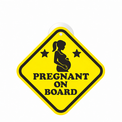 Smeeps Pregnant On Board Hanging Sign – 20.32 × 20.32 cm (8 × 8 Inch) Waterproof Pregnancy Safety Car Hanging Board with Suction Cup | Baby Safety Vehicle Warning Sign