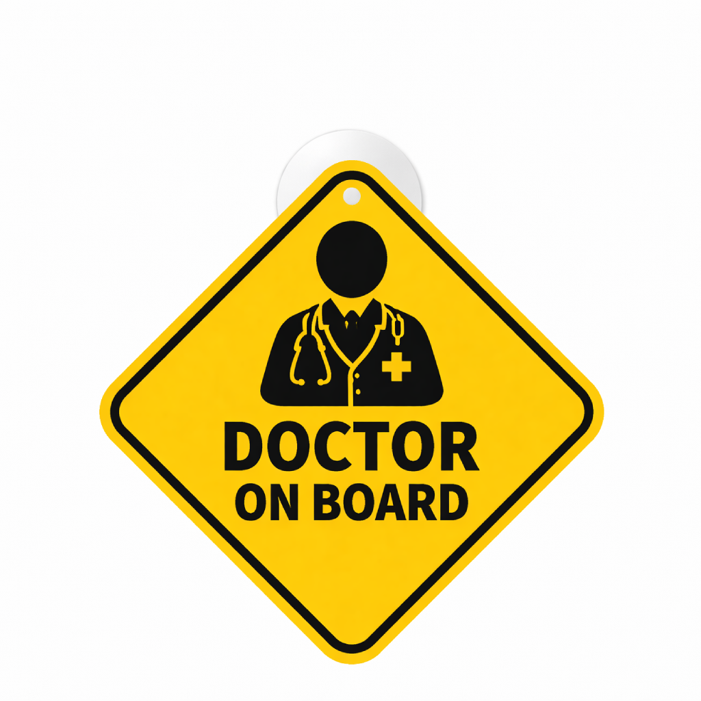 Smeeps Doctor On Board Hanging Sign – 20.32 × 20.32 cm (8 × 8 Inch) Waterproof UV Resistant Medical Car Hanging Board with Suction Cup | Healthcare Professional Vehicle Safety Sign Pack of 1