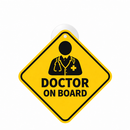 Smeeps Doctor On Board Hanging Sign – 20.32 × 20.32 cm (8 × 8 Inch) Waterproof UV Resistant Medical Car Hanging Board with Suction Cup | Healthcare Professional Vehicle Safety Sign Pack of 1