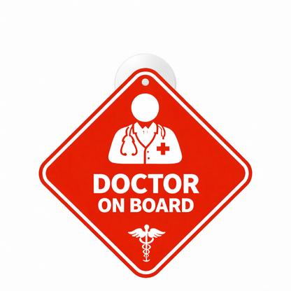 Smeeps Red Doctor On Board Hanging Sign – 20.58 × 20.32 cm (8.1 × 8 Inch) Waterproof UV Resistant Medical Car Hanging Board with Suction Cup | Professional Healthcare Vehicle Emergency Sign Pack of 1