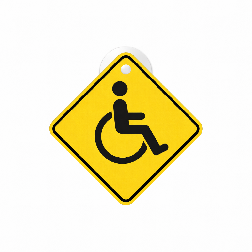 Smeeps Wheelchair Accessible On Board Hanging Sign – 20.32 × 20.32 cm (8 × 8 Inch) Waterproof Disability Awareness Car Hanging Board with Suction Cup | Handicap Safety Vehicle Sign