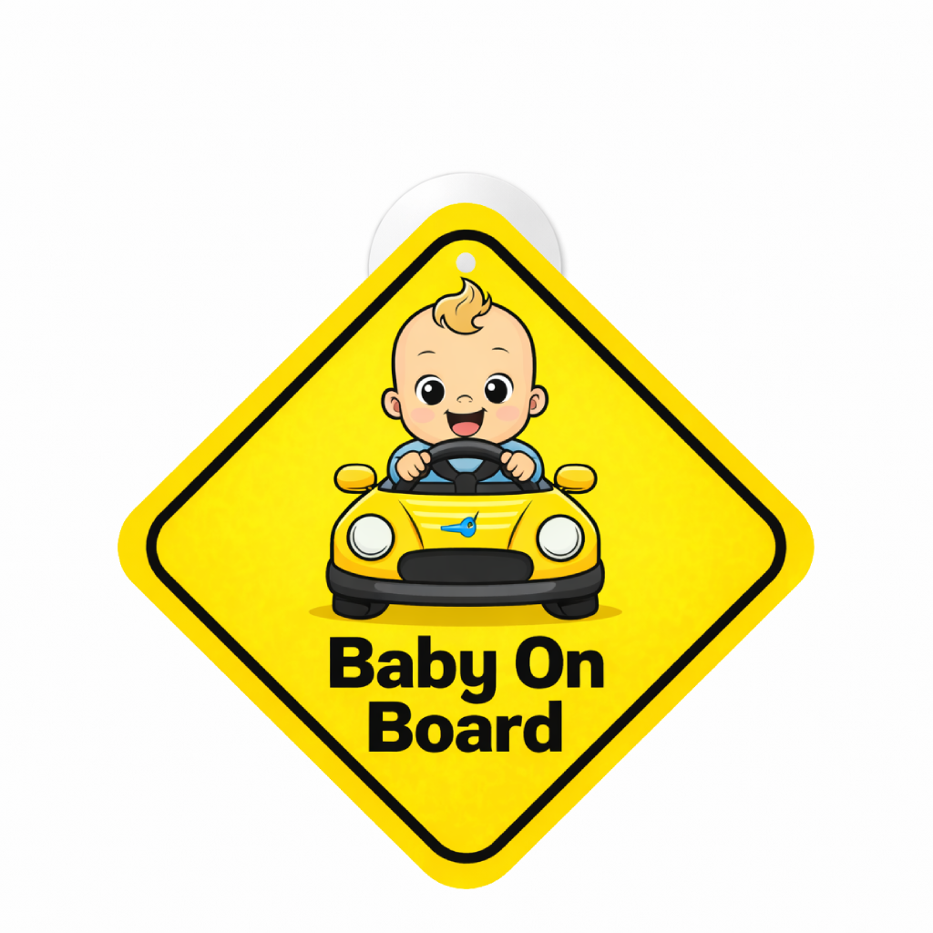 Smeeps Baby On Board Hanging Sign – 20.32 × 20.32 cm (8 × 8 Inch) Cute Baby Driving Car Waterproof Vehicle Hanging Board with Suction Cup | Safety Car Warning Sign for Cars
