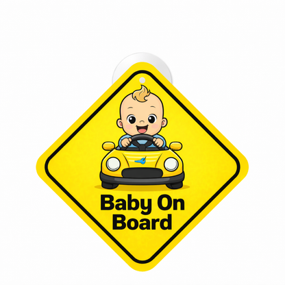 Smeeps Baby On Board Hanging Sign – 20.32 × 20.32 cm (8 × 8 Inch) Cute Baby Driving Car Waterproof Vehicle Hanging Board with Suction Cup | Safety Car Warning Sign for Cars