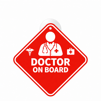 Smeeps Red Doctor On Board Hanging Sign – 20.58 × 20.32 cm (8.1 × 8 Inch) Waterproof UV Resistant Medical Emergency Car Hanging Board with Suction Cup | Professional Healthcare Vehicle Safety Sign Pack of 1