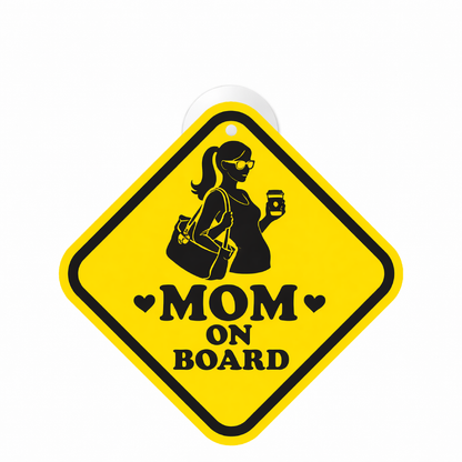 Smeeps Stylish Mom On Board Hanging Sign – 20.32 × 20.32 cm (8 × 8 Inch) Waterproof UV Resistant Car Hanging Board with Suction Cup | Premium Mother Safety Vehicle Sign Pack of 1