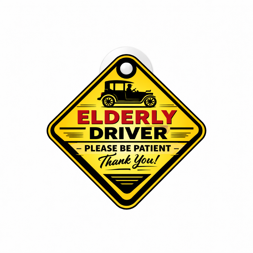 Smeeps Elderly Driver Hanging Sign – 20.32 × 20.83 cm (8 × 8.2 Inch) Waterproof Safety Car Hanging Board with Suction Cup | Senior Citizen Driving Warning Vehicle Sign