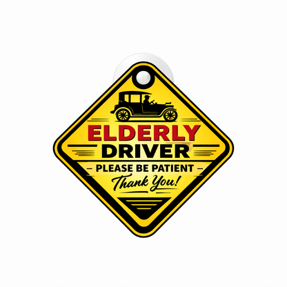 Smeeps Elderly Driver Hanging Sign – 20.32 × 20.83 cm (8 × 8.2 Inch) Waterproof Safety Car Hanging Board with Suction Cup | Senior Citizen Driving Warning Vehicle Sign