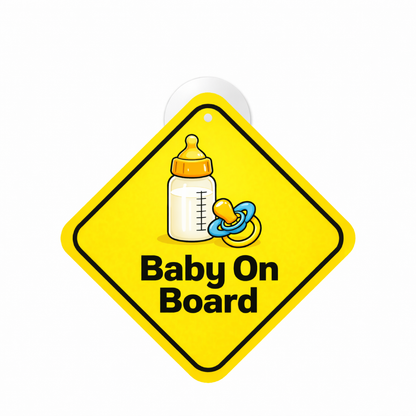 Smeeps Baby On Board Hanging Sign – 20.32 × 20.32 cm (8 × 8 Inch) Baby Bottle & Pacifier Waterproof Car Hanging Board with Suction Cup | Cute Baby Safety Warning Sign for Cars