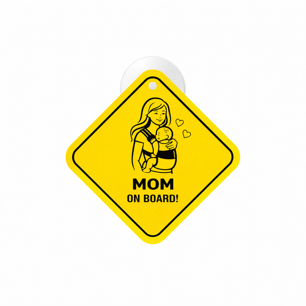 Smeeps Mom On Board Hanging Sign – 20.32 × 20.32 cm (8 × 8 Inch) Waterproof Baby Safety Car Hanging Board with Suction Cup | Mother & Baby Design Pack of 1