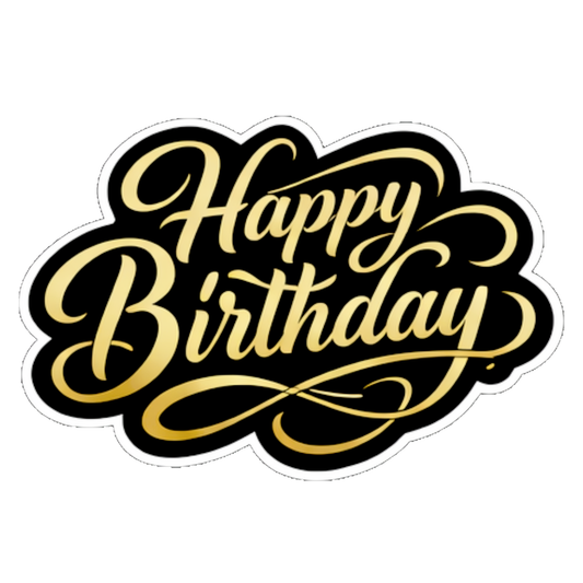 Smeeps Happy Birthday Sticker – 10.16 × 6.10 cm (4 × 2.6 Inch) Premium Black & Gold Waterproof Vinyl Die-Cut Sticker for Gift Box, Return Gifts, Laptop, Bottle & Birthday Decoration | Pack of 1