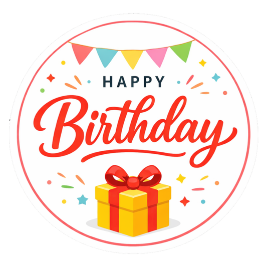 Smeeps Happy Birthday Round Sticker – 10.16 cm (4 Inch) Waterproof Vinyl Birthday Gift Sticker for Return Gifts, Gift Boxes, Party Decoration, Scrapbook & Packaging | Pack of 1