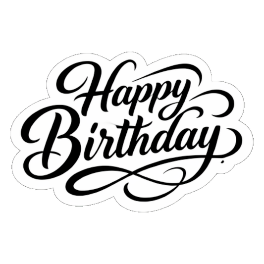 Smeeps Happy Birthday Sticker – 10.16 × 6.10 cm (4 × 2.6 Inch) Waterproof Black & White Vinyl Die-Cut Birthday Sticker for Gift Box, Return Gifts, Laptop, Bottle & Party Decoration | Pack of 1