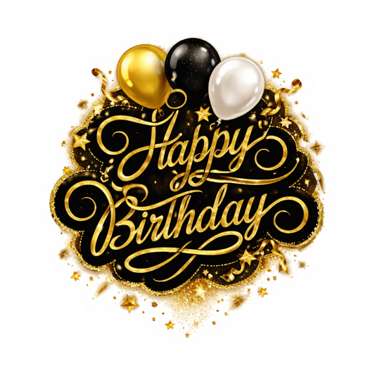 Smeeps Premium Black & Gold Happy Birthday Sticker – 10.16 × 9.40 cm (4 × 3.7 Inch) Waterproof Vinyl Die-Cut Birthday Sticker for Gift Box, Return Gifts, Party Decoration & Scrapbook | Pack of 1