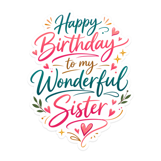 Smeeps Happy Birthday to My Wonderful Sister Sticker – 10.16 × 7.62 cm (4 × 3 Inch) Waterproof Vinyl Die-Cut Birthday Sticker for Sister Gift Decoration, Scrapbook, Greeting Cards & Party Supplies | Pack of 1