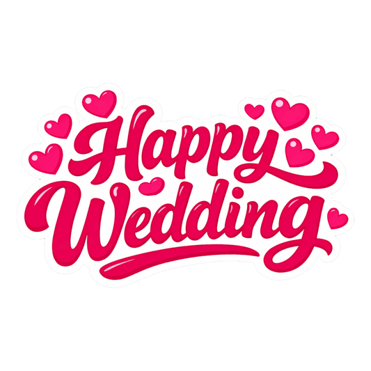 Smeeps Happy Wedding Sticker – 10.16 × 6.10 cm (4 × 2.4 Inch) Waterproof Vinyl Die-Cut Wedding Celebration Sticker for Gift Packing, Wedding Return Gifts, Invitation Covers & Scrapbook Decoration | Pack of 1