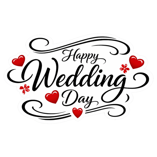 Smeeps Happy Wedding Day Sticker – 10.16 × 6.10 cm (4 × 2.4 Inch) Waterproof Vinyl Die-Cut Wedding Celebration Sticker for Gift Wrapping, Invitation Covers, Return Gifts & Scrapbook Decoration | Pack of 1
