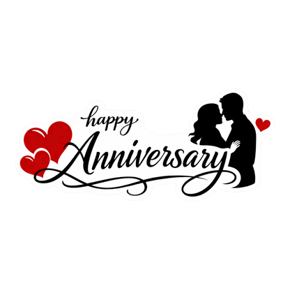 Smeeps Happy Anniversary Couple Sticker – 10.16 × 4.32 cm (4 × 1.7 Inch) Romantic Anniversary Vinyl Die-Cut Sticker for Gift Boxes, Wedding Anniversary Decorations, Scrapbooks & DIY Crafts | Waterproof UV Resistant | Pack of 1
