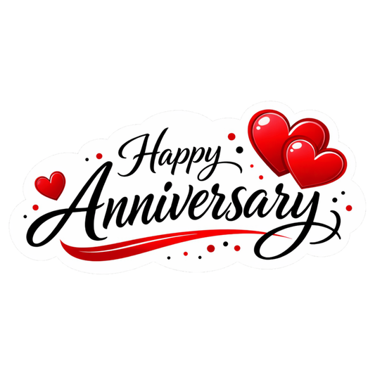 Smeeps Happy Anniversary Heart Sticker – 10.42 × 5.08 cm (4.1 × 2 Inch) Romantic Anniversary Vinyl Die-Cut Sticker for Gift Boxes, Wedding Anniversary Decorations, Scrapbooks & DIY Crafts | Waterproof UV Resistant | Pack of 1