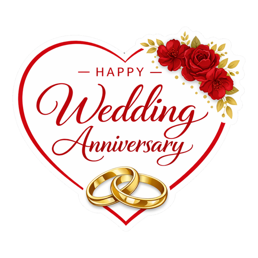 Smeeps Happy Wedding Anniversary Heart Sticker – 10.16 × 8.89 cm (4 × 3.5 Inch) Romantic Couple Anniversary Vinyl Die-Cut Sticker with Floral & Ring Design | Waterproof UV Resistant | Pack of 1