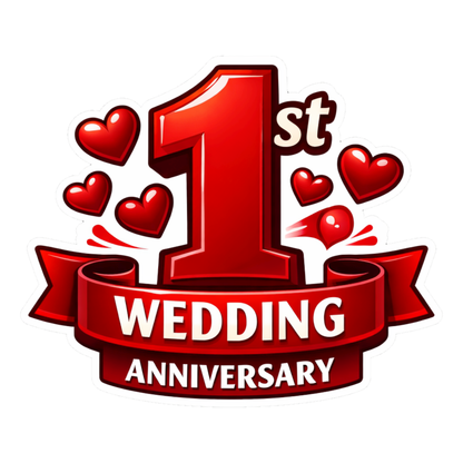 Smeeps 1st Wedding Anniversary Sticker – 11.43 × 9.40 cm (4.5 × 3.7 Inch) Romantic First Anniversary Vinyl Die-Cut Sticker with Heart Design | Waterproof UV Resistant | Pack of 1