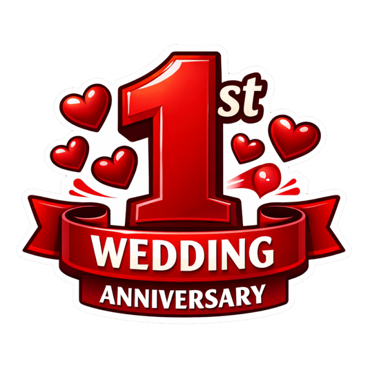 Smeeps 1st Wedding Anniversary Sticker – 11.43 × 9.40 cm (4.5 × 3.7 Inch) Romantic First Anniversary Vinyl Die-Cut Sticker with Heart Design | Waterproof UV Resistant | Pack of 1