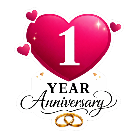 Smeeps 1 Year Anniversary Sticker – 10.16 × 10.16 cm (4 × 4 Inch) Romantic First Wedding Anniversary Heart Vinyl Die-Cut Sticker with Ring Design | Waterproof UV Resistant | Pack of 1