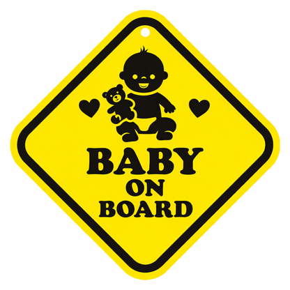 Smeeps Baby On Board Hanging Sign – 20.32 × 20.32 cm (8 × 8 Inch) Cute Baby & Teddy Waterproof Car Hanging Board with Suction Cup | Baby Safety Vehicle Warning Sign