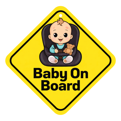 Smeeps Baby On Board Hanging Sign – 20.32 × 20.32 cm (8 × 8 Inch) Cute Baby Car Seat Waterproof Hanging Board with Suction Cup | Infant Safety Vehicle Warning Sign