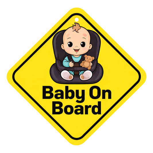 Smeeps Baby On Board Hanging Sign – 20.32 × 20.32 cm (8 × 8 Inch) Cute Baby Car Seat Waterproof Hanging Board with Suction Cup | Infant Safety Vehicle Warning Sign