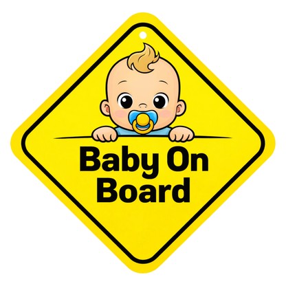 Smeeps Baby On Board Hanging Sign – 20.32 × 20.32 cm (8 × 8 Inch) Cute Baby Face Waterproof Car Hanging Board with Suction Cup | Infant Safety Vehicle Warning Sign