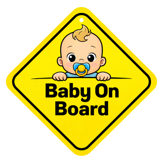 Smeeps Baby On Board Hanging Sign – 20.32 × 20.32 cm (8 × 8 Inch) Cute Baby Face Waterproof Car Hanging Board with Suction Cup | Infant Safety Vehicle Warning Sign