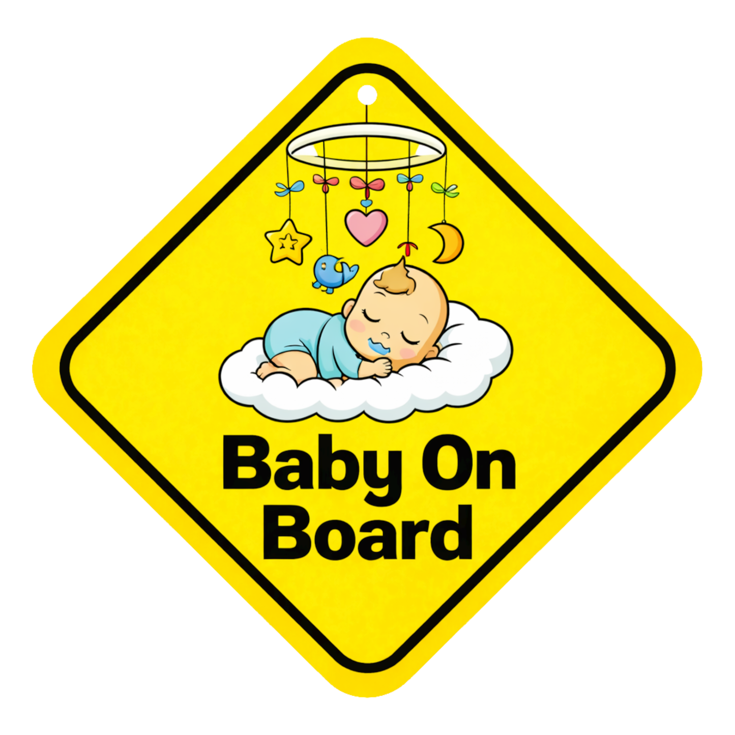 Smeeps Baby On Board Hanging Sign – 20.32 × 20.32 cm (8 × 8 Inch) Sleeping Baby Waterproof Car Hanging Board with Suction Cup | Cute Infant Safety Vehicle Warning Sign