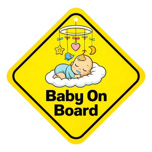 Smeeps Baby On Board Hanging Sign – 20.32 × 20.32 cm (8 × 8 Inch) Sleeping Baby Waterproof Car Hanging Board with Suction Cup | Cute Infant Safety Vehicle Warning Sign