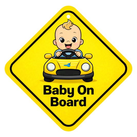 Smeeps Baby On Board Hanging Sign – 20.32 × 20.32 cm (8 × 8 Inch) Cute Baby Driving Car Waterproof Vehicle Hanging Board with Suction Cup | Safety Car Warning Sign for Cars