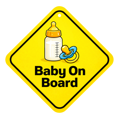Smeeps Baby On Board Hanging Sign – 20.32 × 20.32 cm (8 × 8 Inch) Baby Bottle & Pacifier Waterproof Car Hanging Board with Suction Cup | Cute Baby Safety Warning Sign for Cars