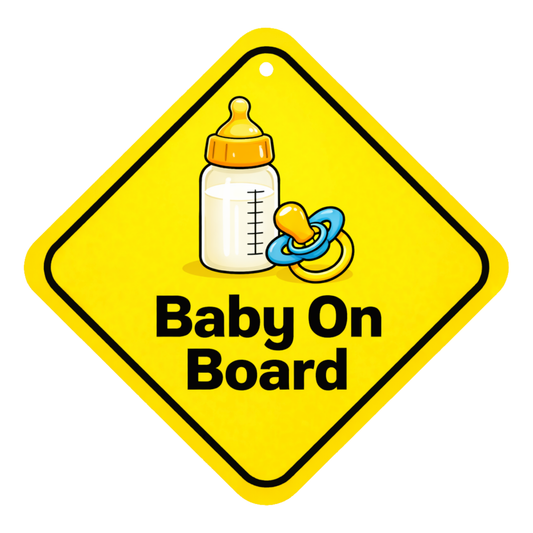 Smeeps Baby On Board Hanging Sign – 20.32 × 20.32 cm (8 × 8 Inch) Baby Bottle & Pacifier Waterproof Car Hanging Board with Suction Cup | Cute Baby Safety Warning Sign for Cars