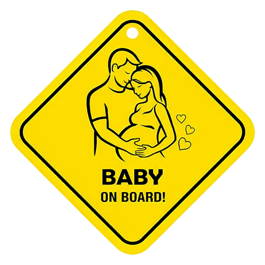 Smeeps Baby On Board Hanging Sign – 20.32 × 20.32 cm (8 × 8 Inch) Cute Parents & Baby Pregnancy Theme Waterproof Car Hanging Board with Suction Cup | Safety Vehicle Warning Sign