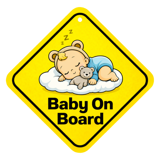 Smeeps Baby On Board Hanging Sign – 20.32 × 20.32 cm (8 × 8 Inch) Sleeping Baby Waterproof Car Hanging Board with Suction Cup | Cute Baby Safety Vehicle Warning Sign