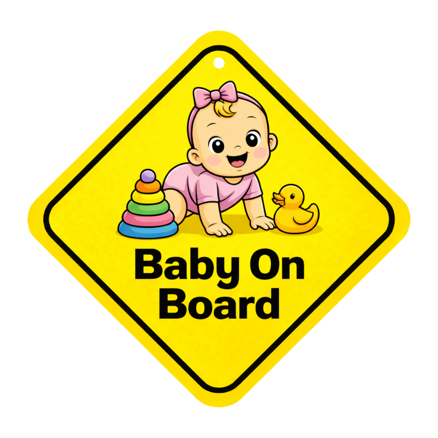 Smeeps Baby On Board Hanging Sign – 20.32 × 20.32 cm (8 × 8 Inch) Cute Baby Girl Waterproof Car Hanging Board with Suction Cup | Safety Warning Sign for Cars & SUVs