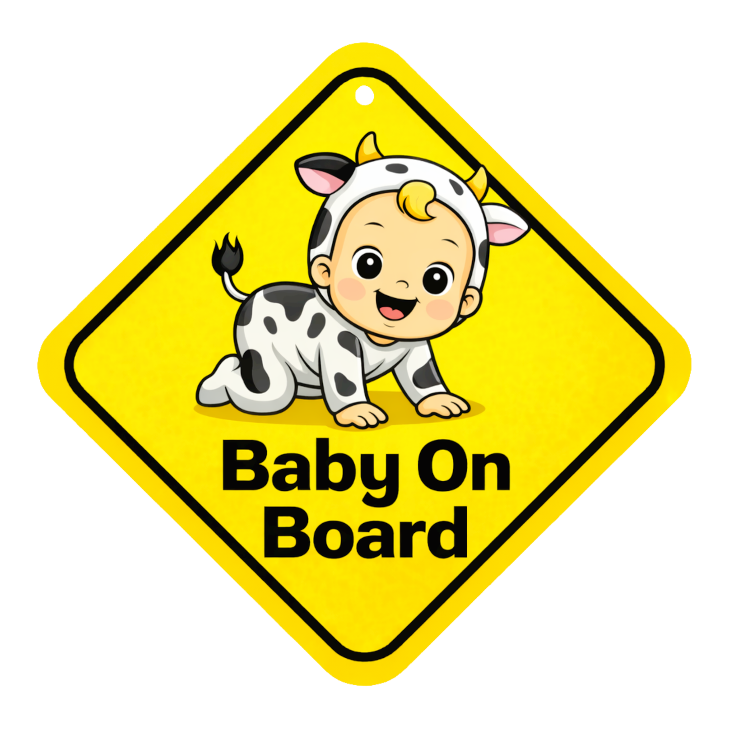 Smeeps Baby On Board Hanging Sign – 20.32 × 20.32 cm (8 × 8 Inch) Cute Cow Costume Baby Waterproof Car Hanging Board with Suction Cup | Funny Baby Safety Vehicle Sign
