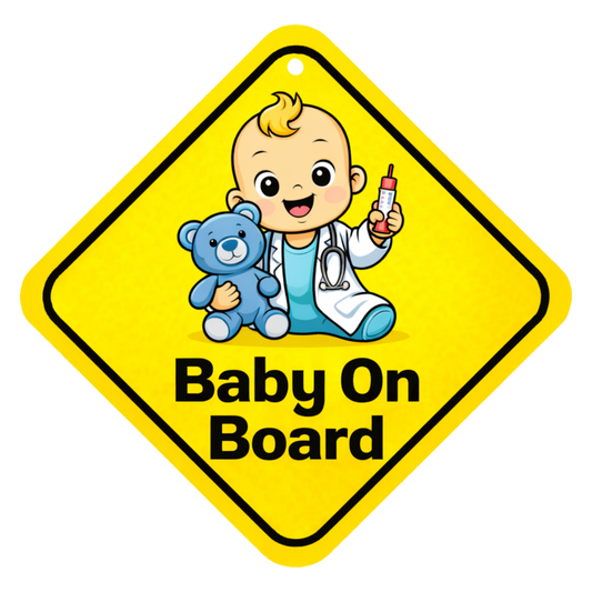 Smeeps Baby On Board Hanging Sign – 20.32 × 20.32 cm (8 × 8 Inch) Cute Baby Doctor Waterproof Car Hanging Board with Suction Cup | Baby Safety Vehicle Warning Sign