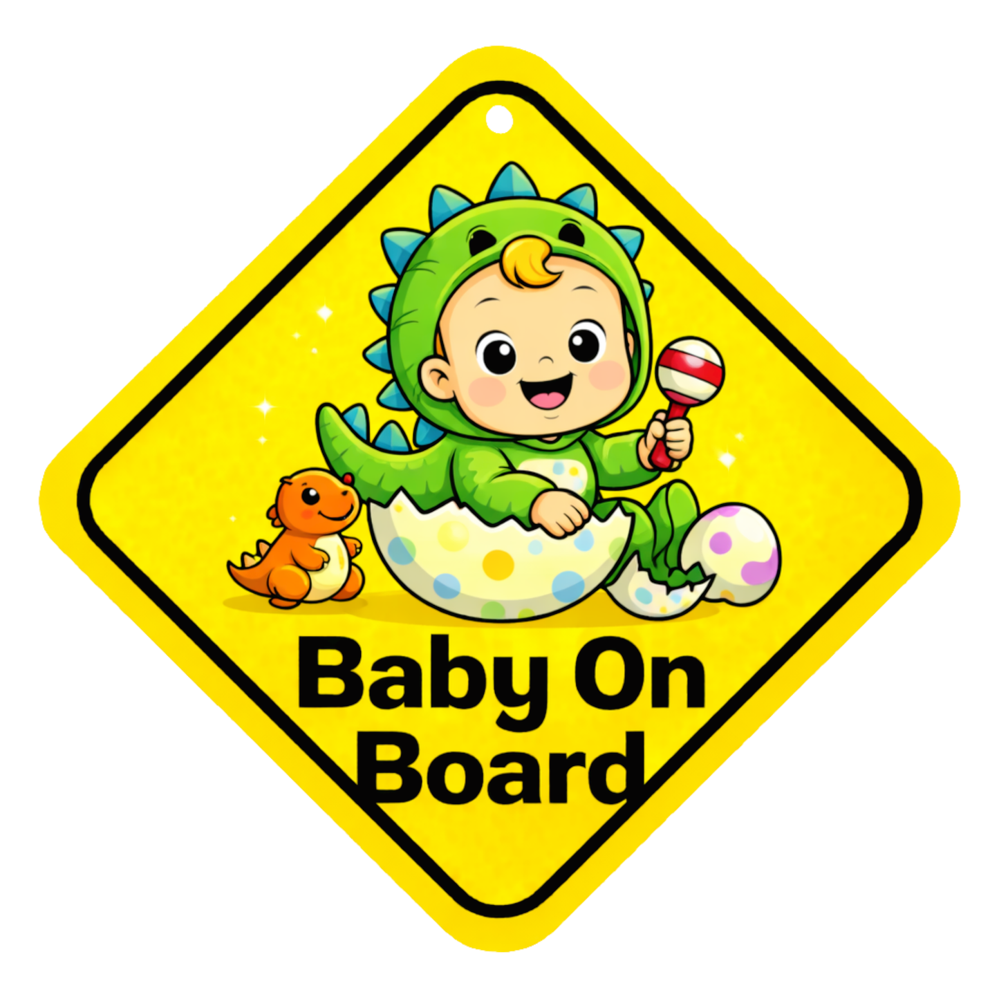 Smeeps Baby On Board Hanging Sign – 20.32 × 20.32 cm (8 × 8 Inch) Cute Dinosaur Baby Waterproof Car Hanging Board with Suction Cup | Dino Theme Baby Safety Vehicle Warning Sign