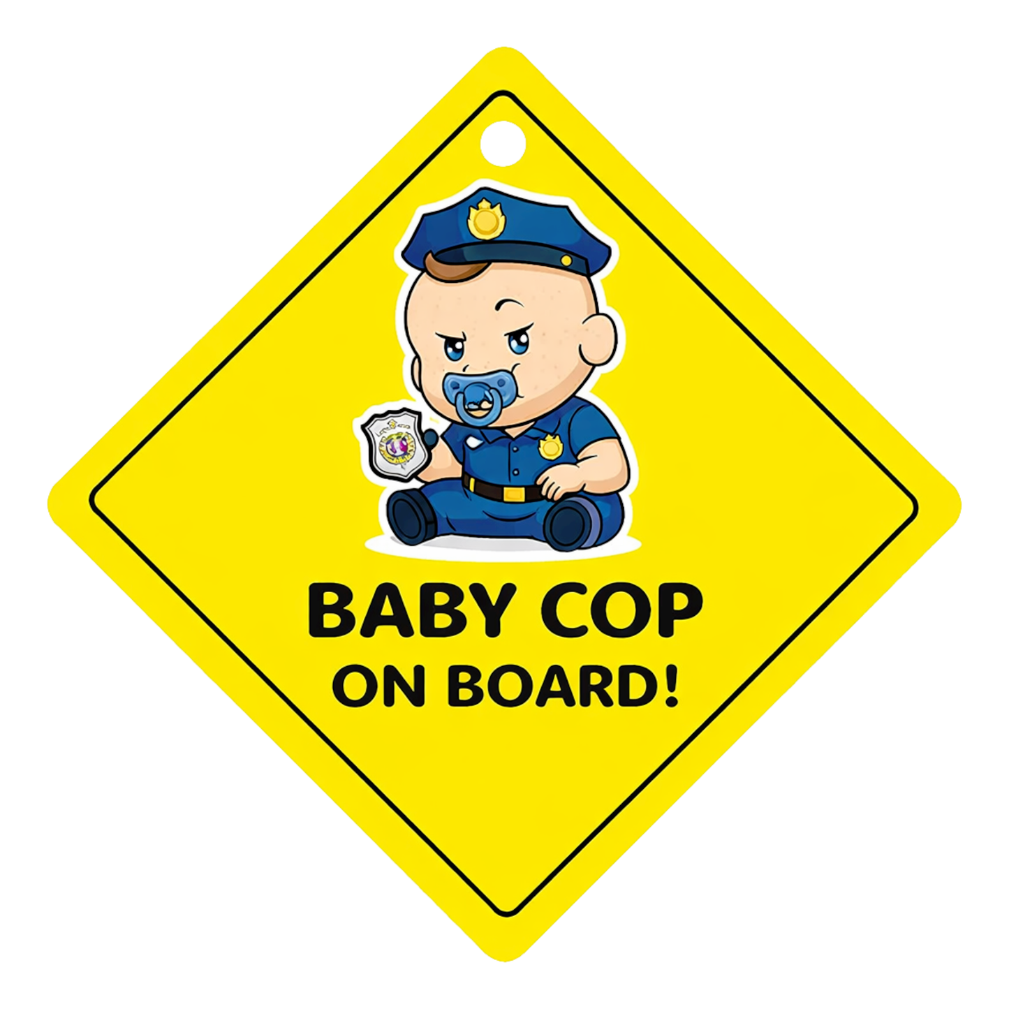 Smeeps Baby Cop On Board Hanging Sign – 20.32 × 20.32 cm (8 × 8 Inch) Cute Police Baby Waterproof Car Hanging Board with Suction Cup | Funny Baby Safety Vehicle Warning Sign