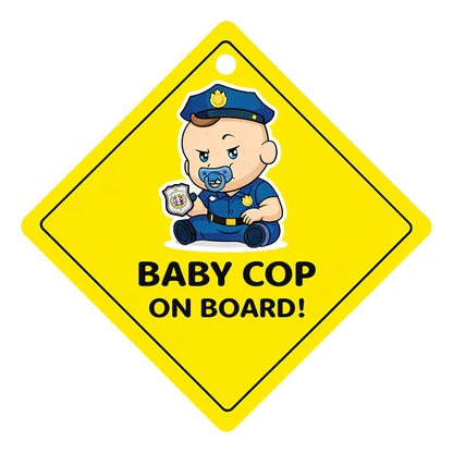 Smeeps Baby Cop On Board Hanging Sign – 20.32 × 20.32 cm (8 × 8 Inch) Cute Police Baby Waterproof Car Hanging Board with Suction Cup | Funny Baby Safety Vehicle Warning Sign