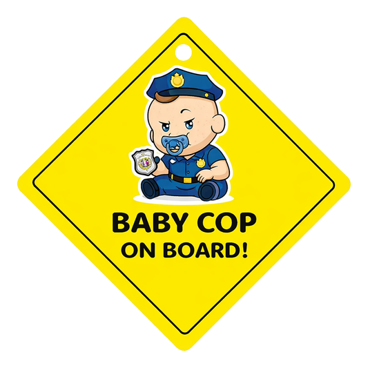 Smeeps Baby Cop On Board Hanging Sign – 20.32 × 20.32 cm (8 × 8 Inch) Cute Police Baby Waterproof Car Hanging Board with Suction Cup | Funny Baby Safety Vehicle Warning Sign